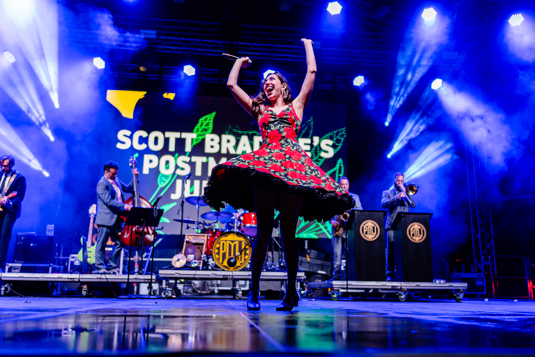 Lauren De Marco on stage with Postmodern Jukebox